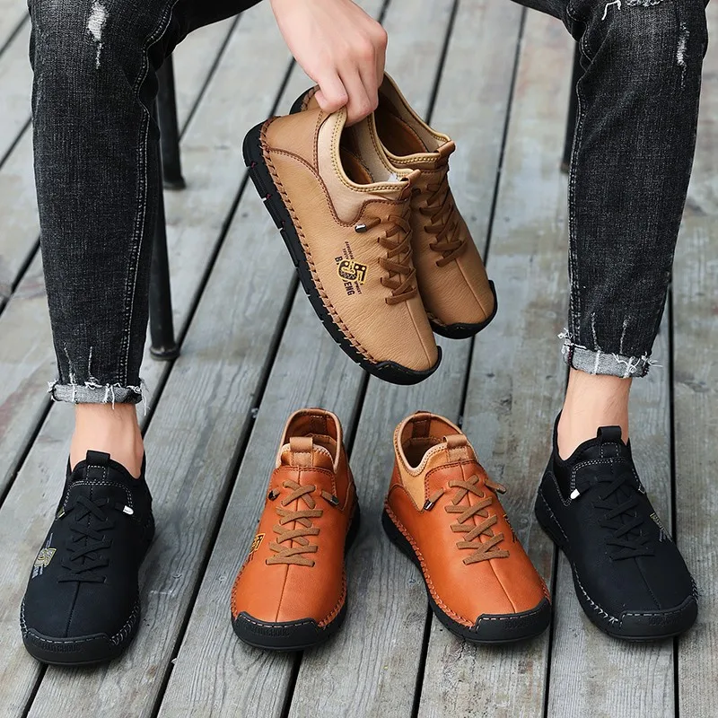 Брендовые зимние мужские Нескользящие ботинки Плюшевые теплые Кожаная мужская