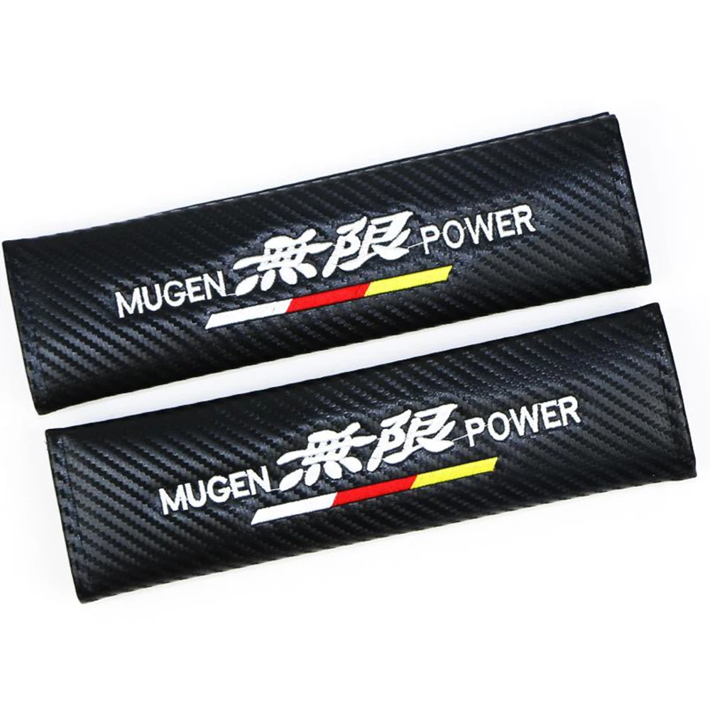 

VEHICAR Seat Belt Covers 2pcs Carbon Fiber Car Seat Belt Cover for MUGENPOWER DIY Car Decoration Auto Accessories