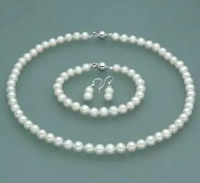 

Free shipping 7-8mm Freshwater Genuine Cultured Pearl Necklace Bracelet Earring
