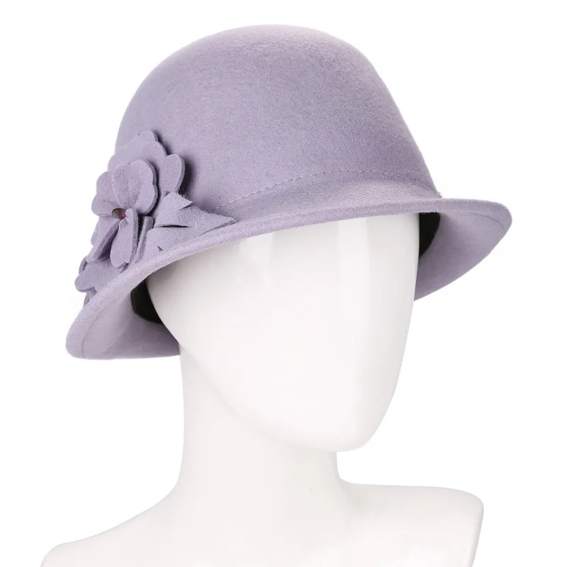 Sedancasesa Wool From Australian Felt Hat for Girls Child Bucket Hats With Flower Decoration Fedoras for Children 52cm