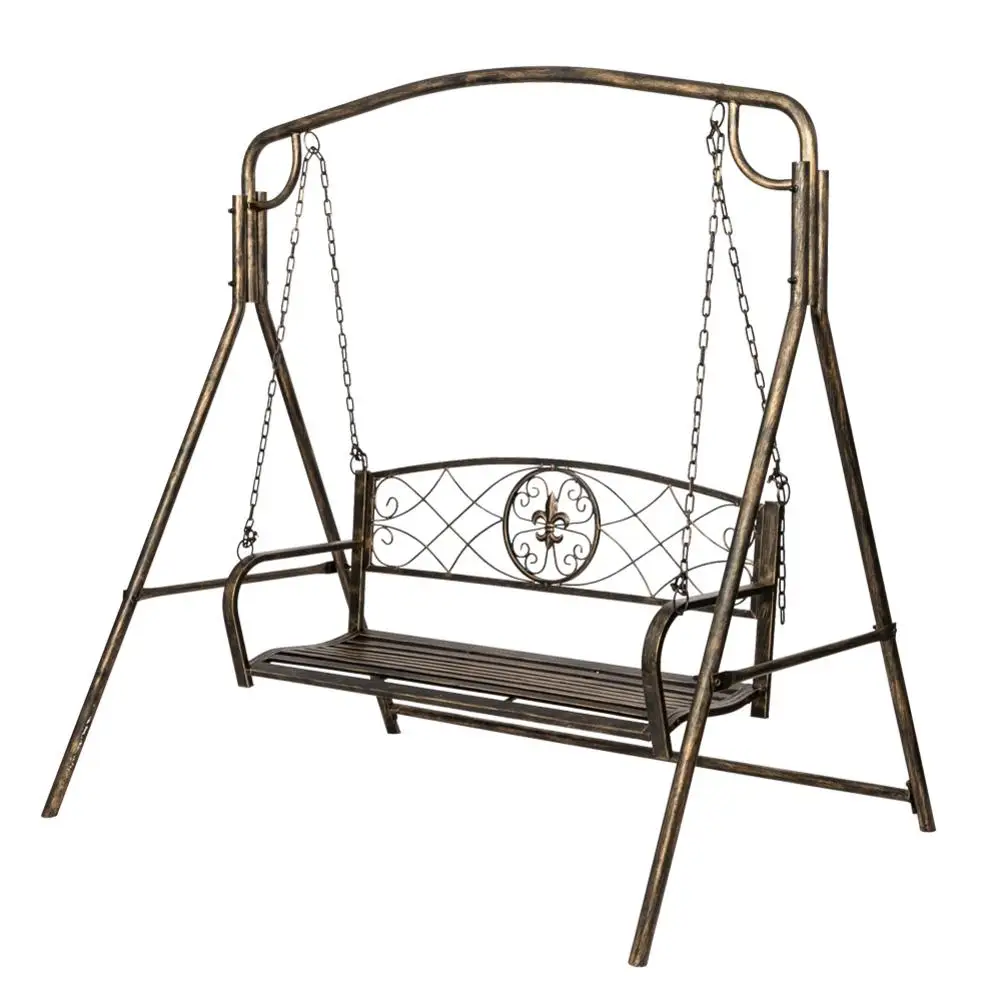 Columpio de Metal para porche de jard&iacute;n, pincel de pintura artesanal dorado, columpio doble para exteriores, elegante-0