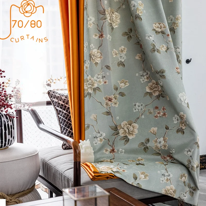 New Chinese Style High Jacquard Embroidery Stitching Blackout Curtains for Living Room and Bedroom Custom Finished Gauze Curtain