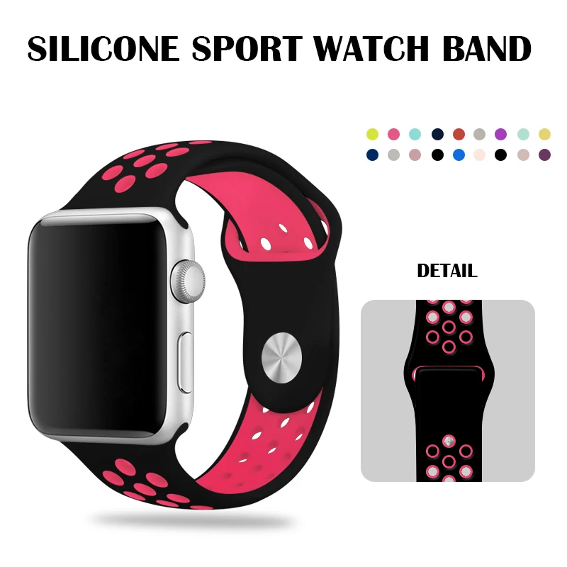 Силиконовые полосы спортивный ремешок для Apple Watch Series 5 4 серия Nike 40 мм 44 мм черный розовый браслет 38 мм 42 мм для Iwatch Series 3