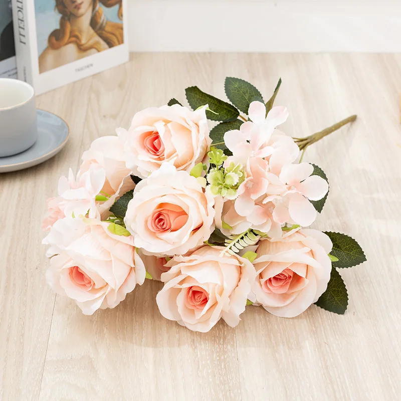 

Silk Rose Artificial Flowers Bouquet Vintage Bride Holding Fake Flowers For Office Home Wedding Decoration Valentine'S Day