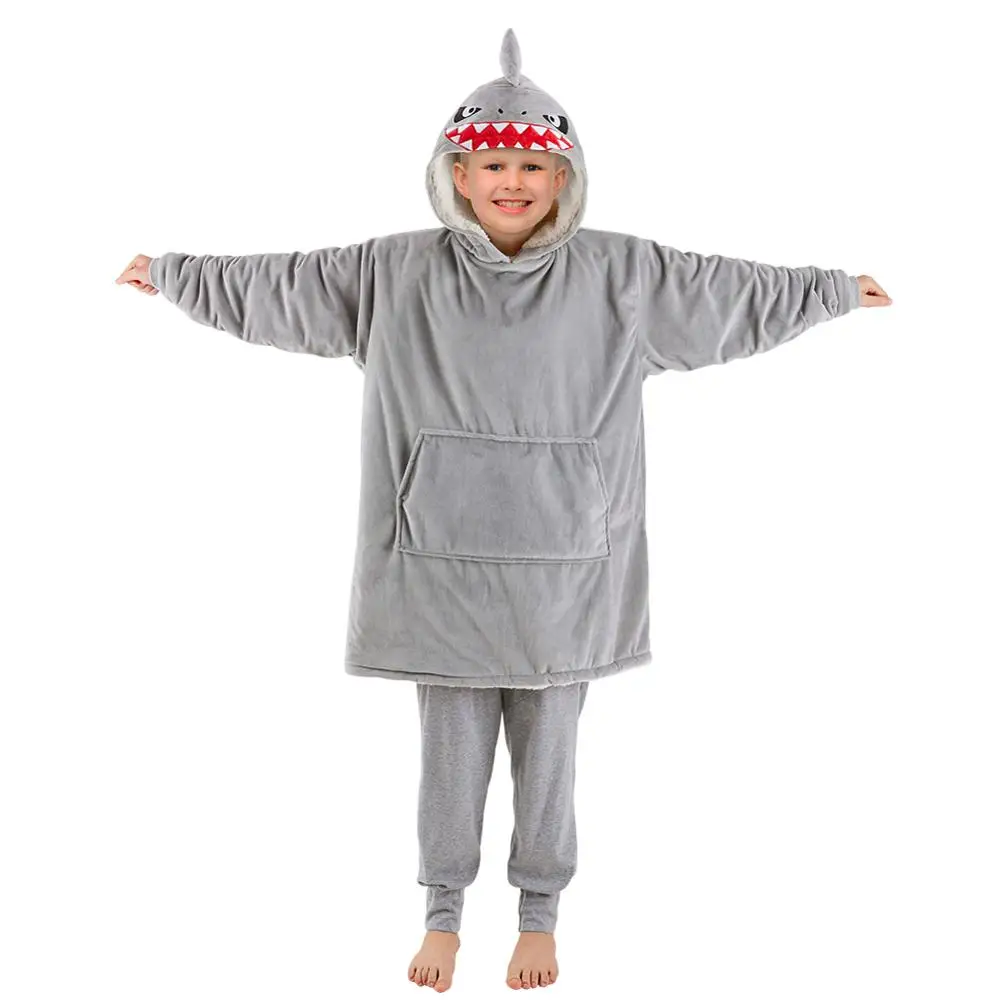 Супер Теплый Свитшот Fioday одеяло для девочек и мальчиков серый свитшот с акулой