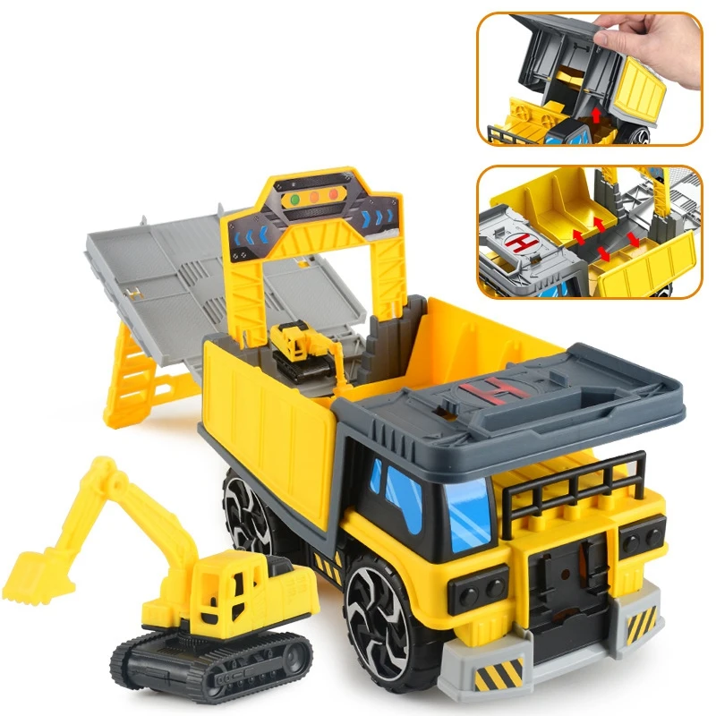 

Assembly Engineering Set Big Truck Transport Car Vehicle Deformation Storage Parking Lot Race Tracks DIY Toys