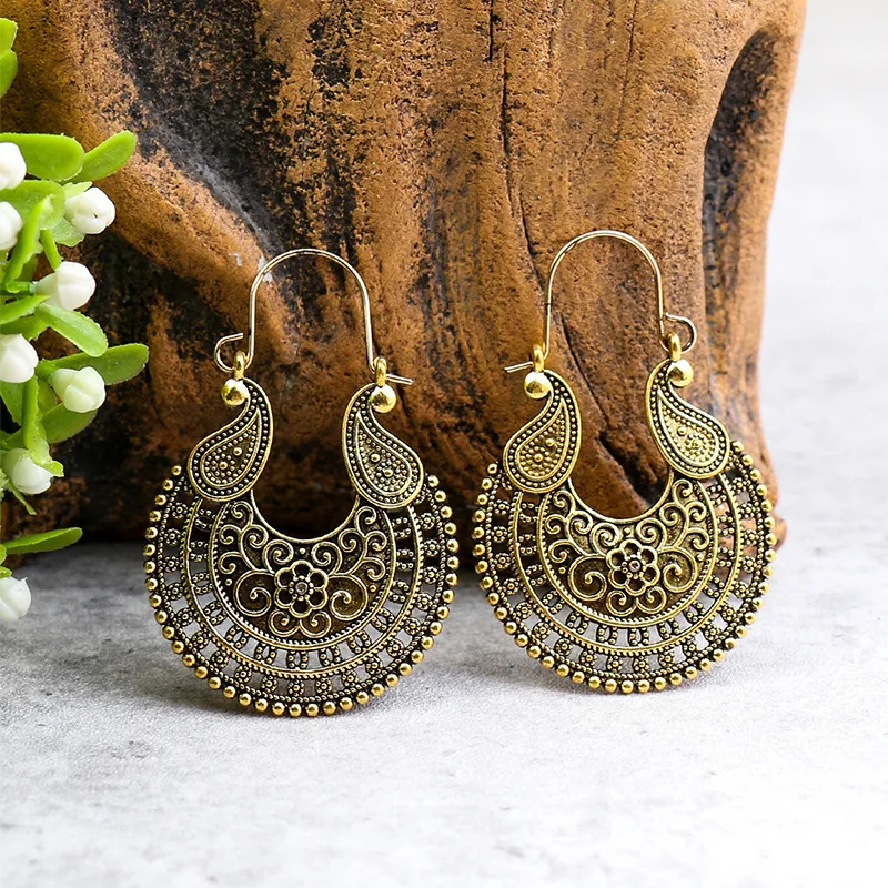 

XUHUANG Vintage Alloy Earring Classical Filigree Boho Jewelry Bohemia Style for Women Indian Jewellery Gifts