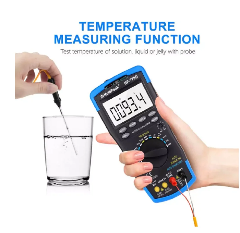 

HoldPeak Digital Multimeter HP-770D High-Accuracy Auto Range 40000 Counts True RMS NCV AC DC Voltage Max/Min Current Ohm Tester