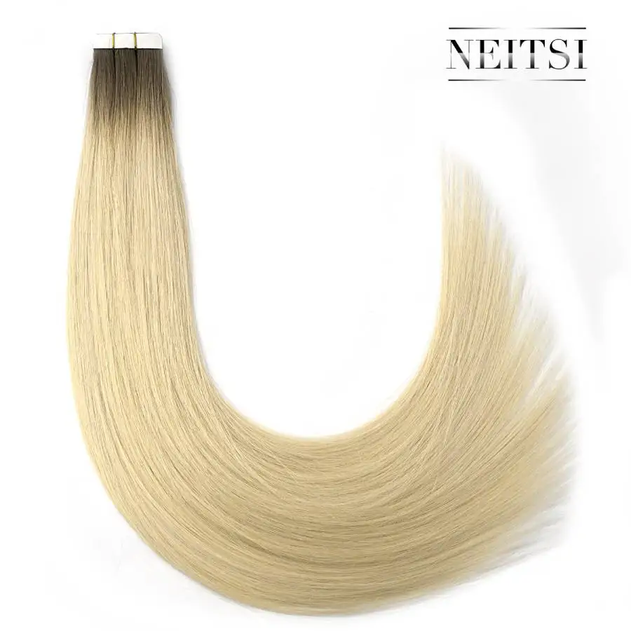 

Neitsi Remy Tape In Human Hair Extensions Double Drawn US Tape Adhesive Straight Invisible Skin Weft Hair 16" 20" Balayage Color