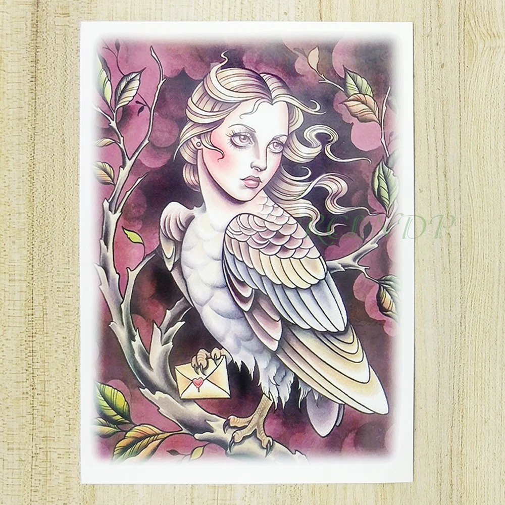 Водостойкая Временная тату-наклейка птица красивая девушка фальшивая тату