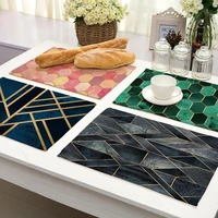 pink geometric marble printed cotton linen kitchen placemat dining table mat coaster pads cup mats 4232cm 2132cm home decor