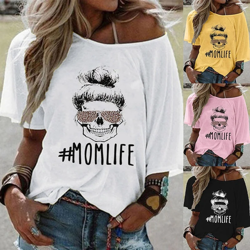 

Shirt Women Summer Fashion Comfy Letter Print Short Sleeve One Shoulder T-Shirt Casual Streetwear Oversize Female Top Shirts