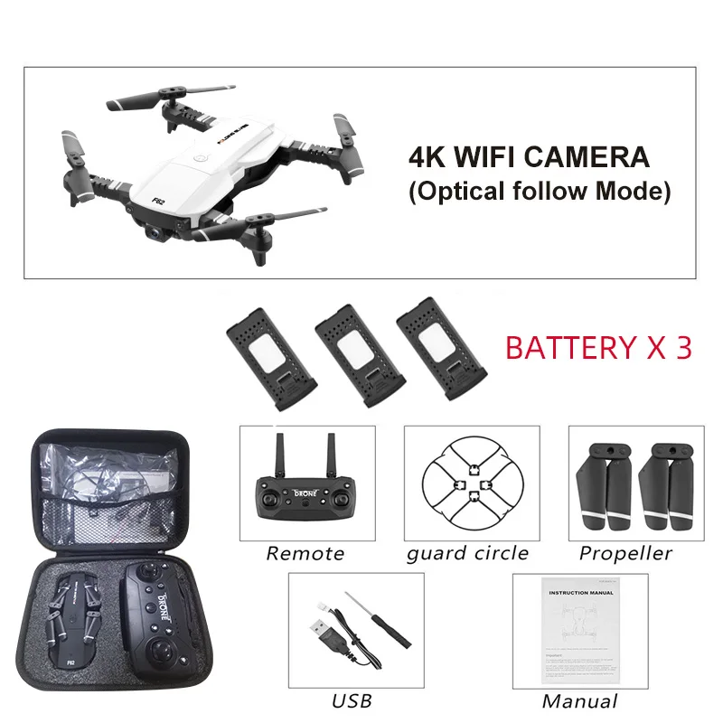 4K white 3B bag F62 Квадрокоптер, Дрон a игрушки Мини 4k дроны, Радиоуправляемый вертолет Профессиональный с камерой hd Квадрокоптер drohne Селфи - Цвет: 4K white 3B bag