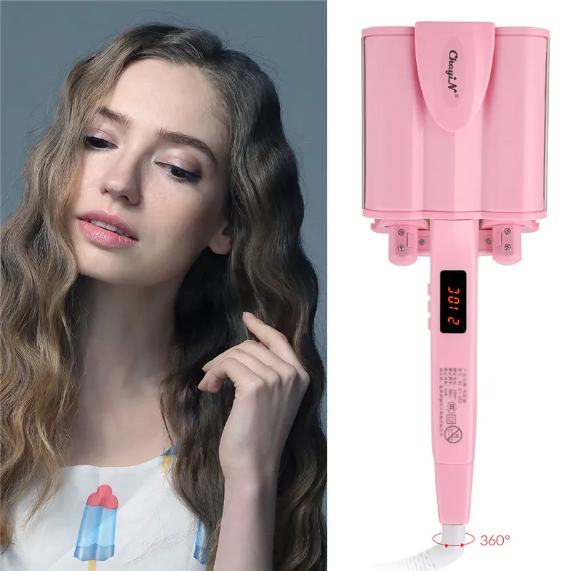 

Tourmaline Ceramic Triple Barrels Hair Curling Iron Wand with LCD Temperature Display Curler Irons Deep Hair Wave Waver Crimper