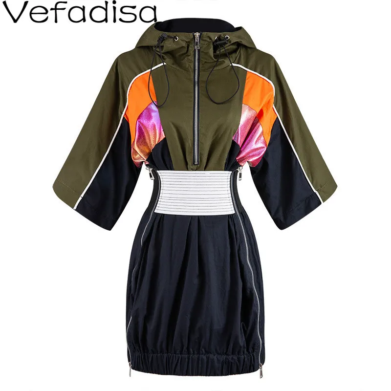 Vefadisa/осеннее хлопковое лоскутное платье с бутонами на молнии коротким рукавом и