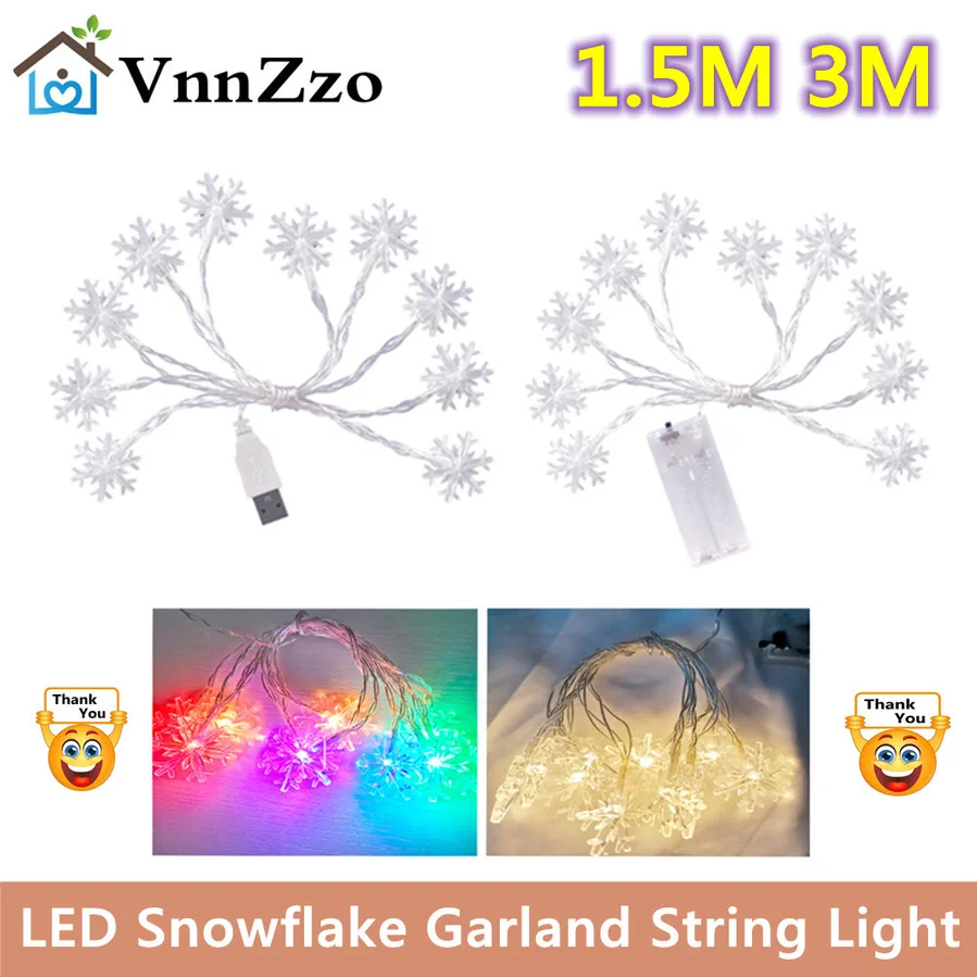 

1.5M 3M LED Snowflake Garland String Light Christmas Fairy Light String Outdoor Holiday Wedding Christmas Party Home Decoration