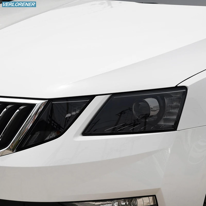 

2 шт., защитная пленка для автомобильных фар, дымчатый черный оттенок, виниловая прозрачная наклейка из ТПУ для Skoda Octavia 3 Facelift 2017-2019