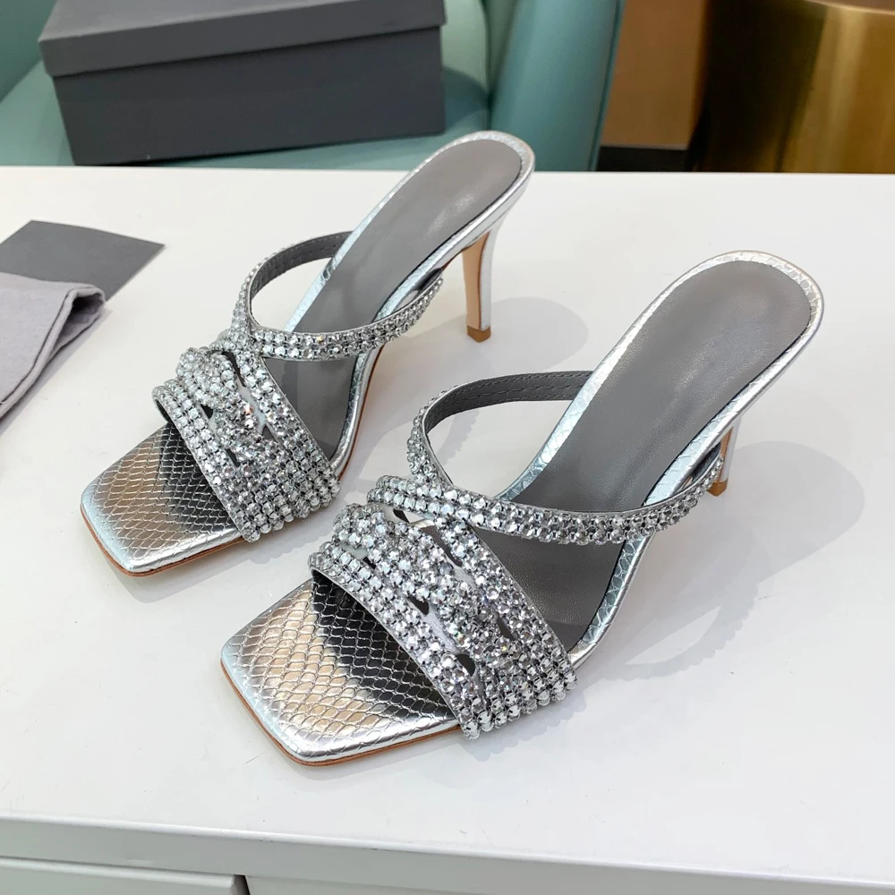 

Slippers 2022 New Crystal Diamond Stilettos Women's Banquet Party Fashion casual Women's Shoes Plus Size Shoes Black 42