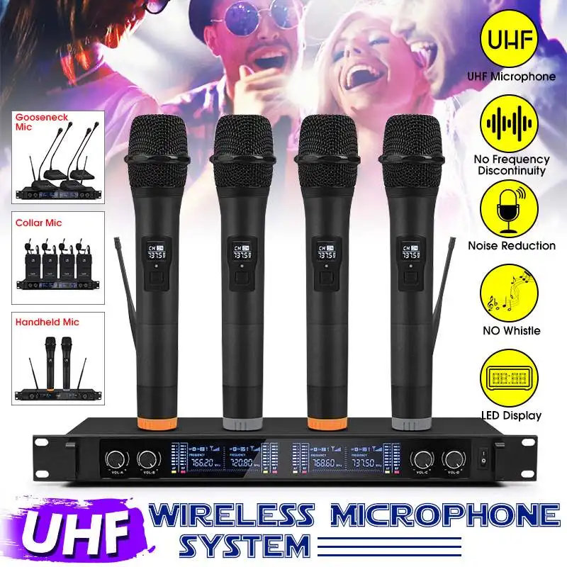 

Профессиональная UHF 4-канальная Беспроводная ручная микрофонная система, микрофон для выступлений, церкви, семейвечерние, карае, встреч