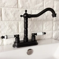 black oil rubbed bronze 4 centerset bathroom sink faucet swivel basin mixer tap dual ceramic handles levers mhg070