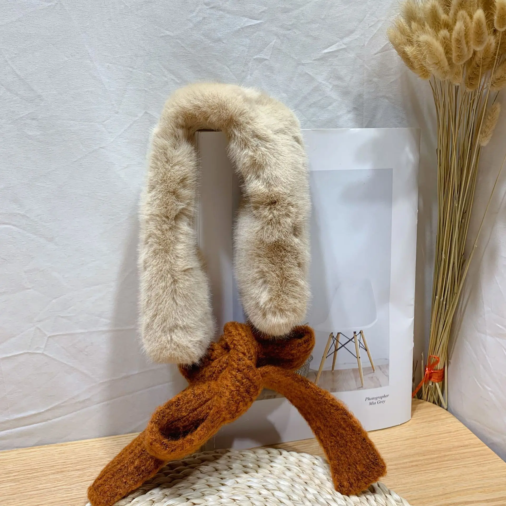 2019 зимний детский однотонный пушистый шарф из меха кролика с лентами для малышей