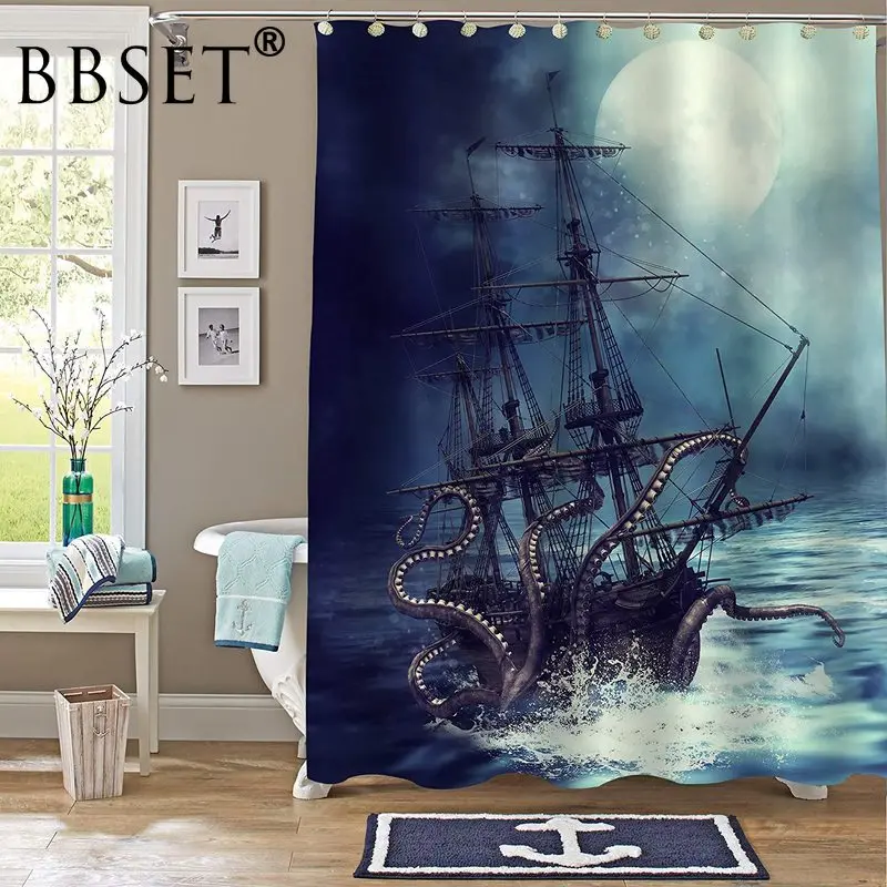 Занавеска для душа с изображением осьминога гигантского морского монстра