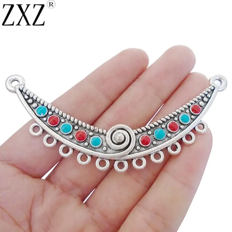 

ZXZ 5pcs Tribal Crescent Enamel Chandelier 11 Bailors Multi Strand Connectors Pendants Necklace Jewelry Makings Findings