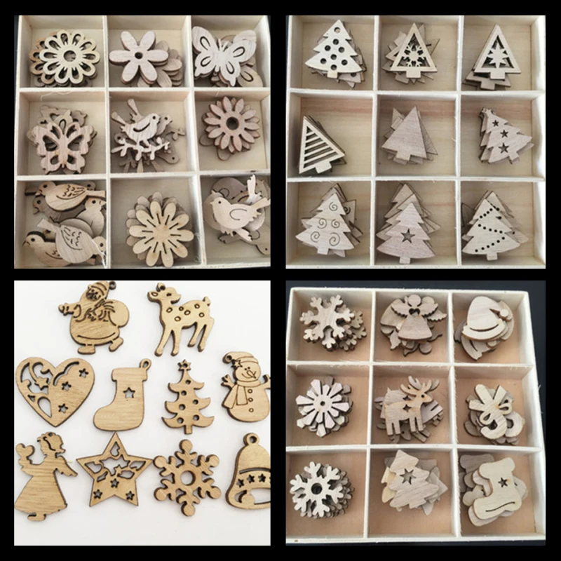 

Деревянные украшения для новогодней елки, 50 шт., миниатюрные снеговики, снежинки, цветы, украшения ручной работы, ретро, цветные, для дома, Но...