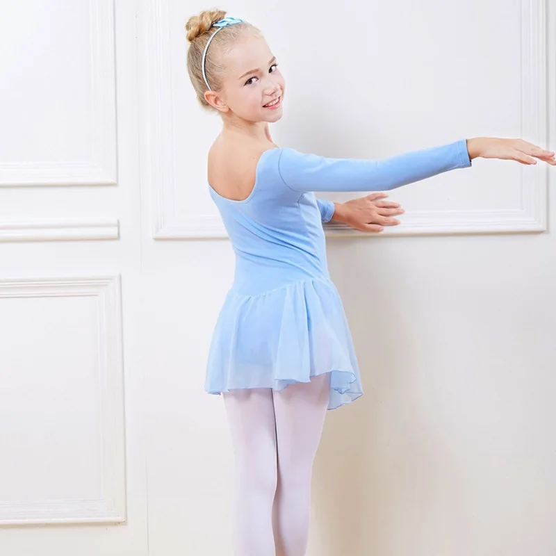 Ballet Dress Cotton Nude Lining Long Sleeve Chiffon Dresses Classical Dance Wear for Kids Performance Costumes | Детская одежда и