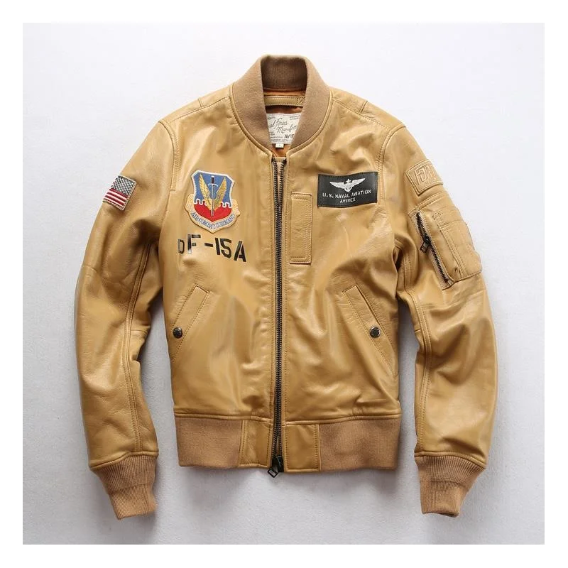 Traje volador de piel de oveja para mujer, ropa de cuero con cuello alto, informal, amarillo, chaqueta de cuero