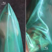 laser organza tulle fabric green gradient color diy patchwork veil skirt background decor wedding dress designer fabric