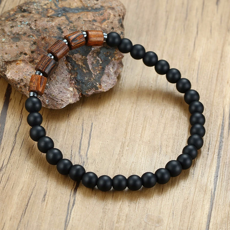 

MEN BRACELET BLACK LAVA STONE ROSEWOOD BEADED BRACELETS STYLISH MEN'S ACCESSORY PERFECT TOGETHER