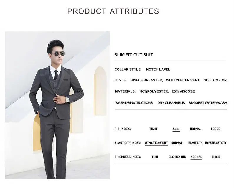 Shenrun Men Suits Slim Business Formal Casual Classic Suit Wedding Groom Party Prom Single Breasted Color Black Gray Navy Blue