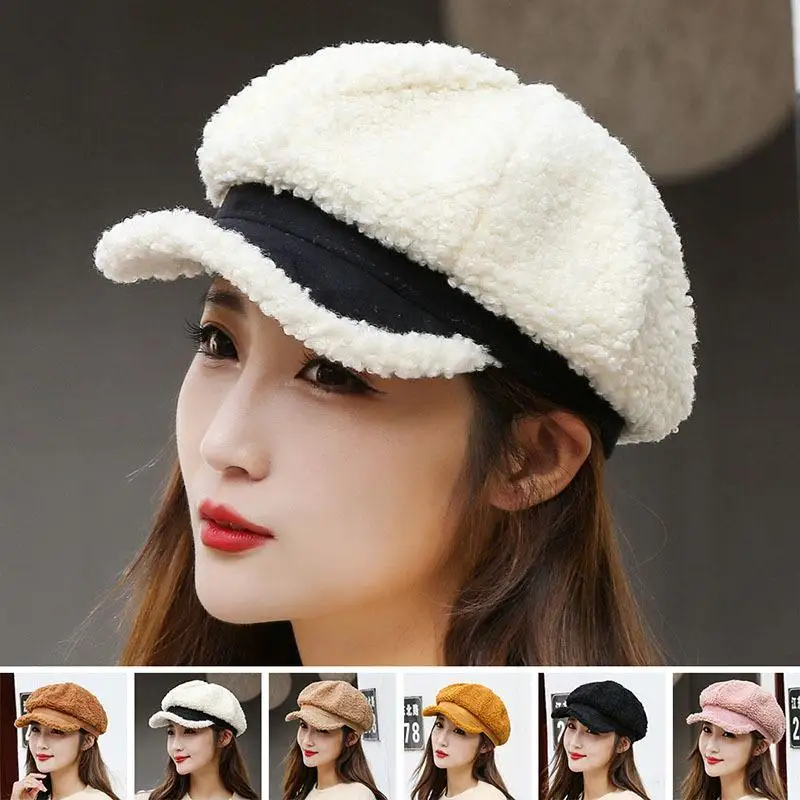 

Hot Parent-child adjustable Winter Beret for Women Solid Plain Octagonal Newsboy Cap Ladies Casual plush Hat Girls Painter Cap