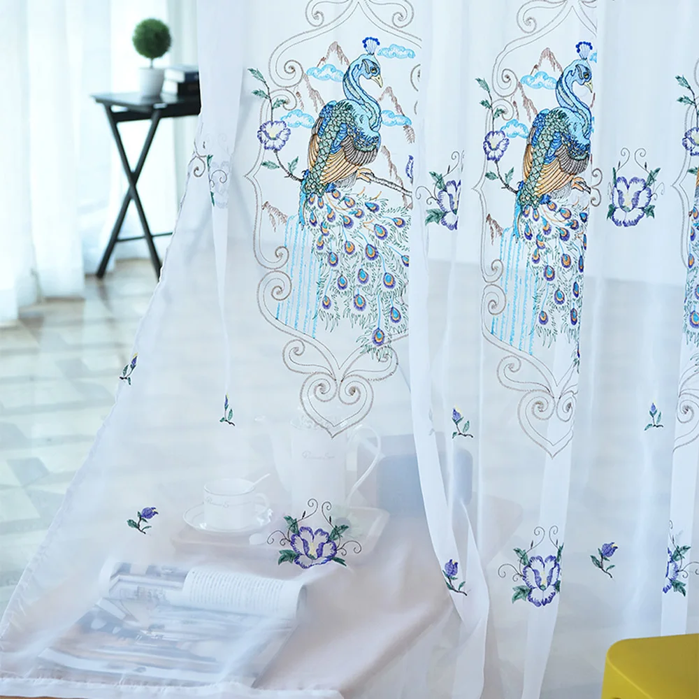 Роскошные занавески из пряжи с вышивкой павлина для гостиной окна эркера