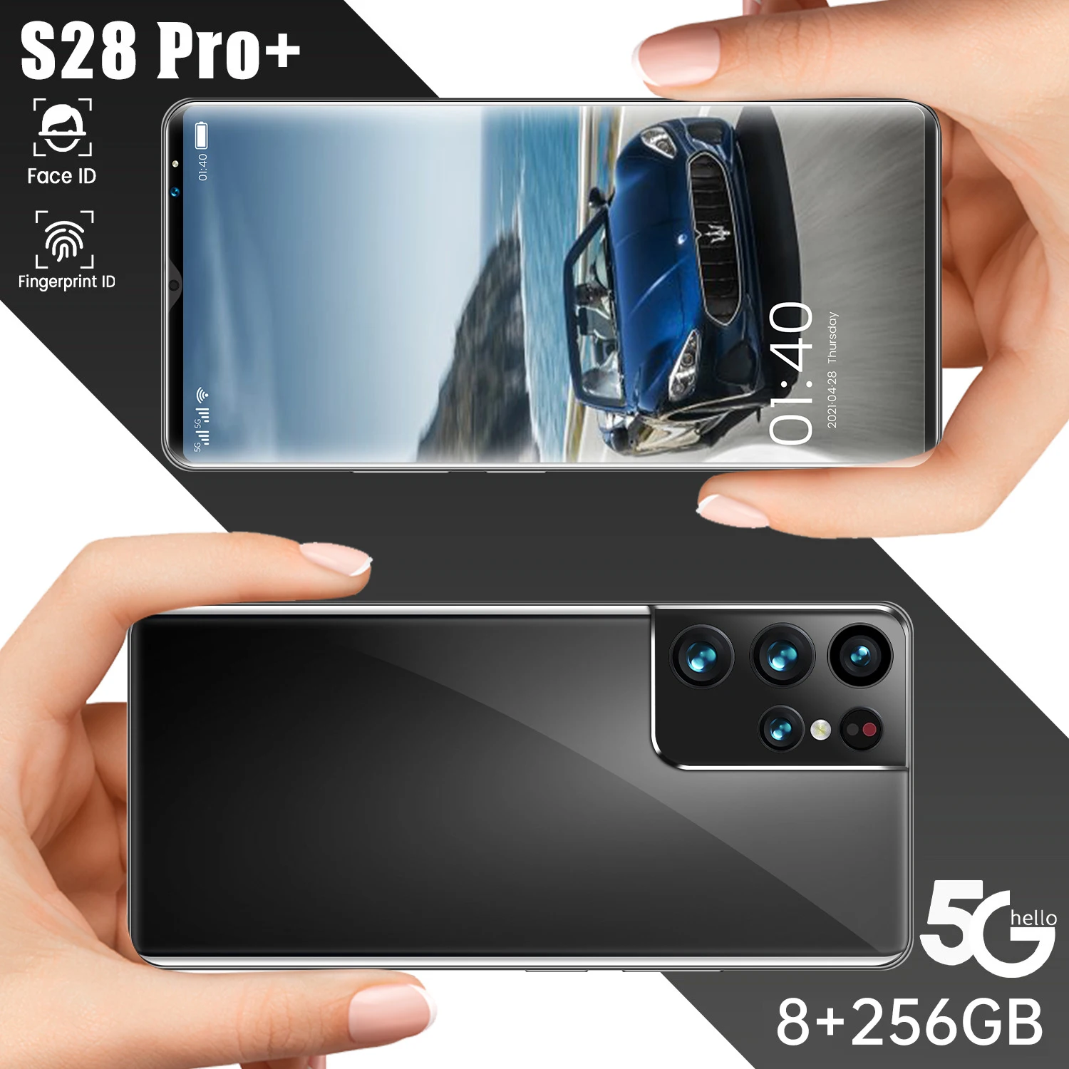 

S28 Pro+ 6.1 Inch 1440*3200 6000mAh Andriod 11 Face ID Dual SIM Cell Phones 10 Core 8GB+256GB 32MP+64MP Smart Phone MT6889+
