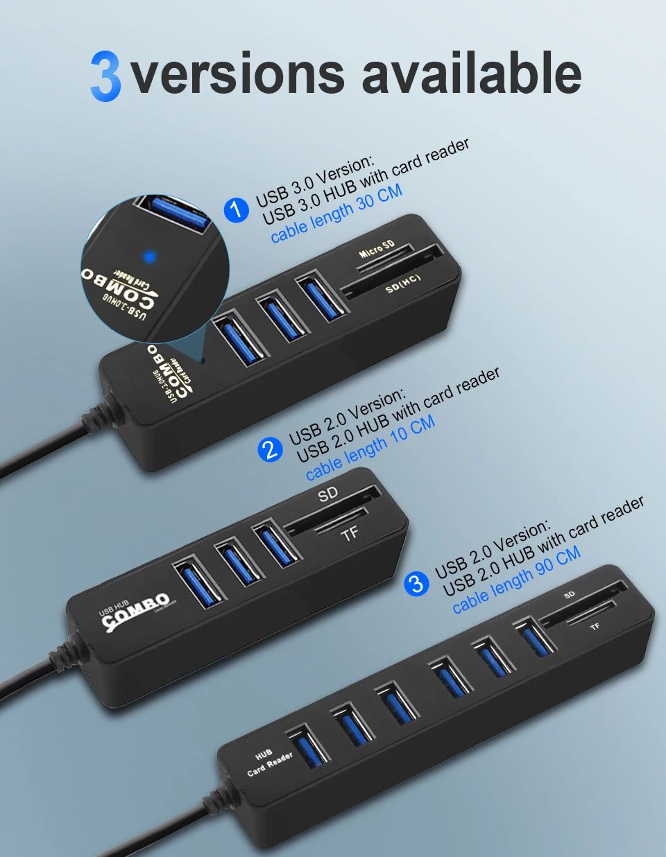 Usb-концентратор 3,0 Мульти USB 3,0 концентратор разветвитель порт 3/6 несколько USB концентратор SD кардtf Кардридер высокоскоростной USB комбо для компьютера ноутбука
