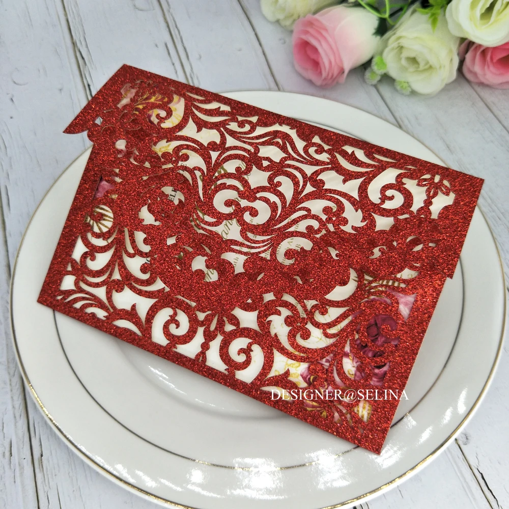 Роскошные свадебные приглашения с красными блестками