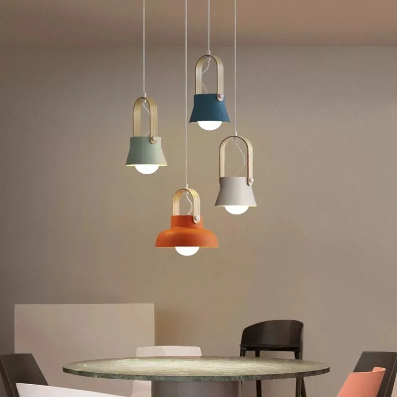 Фото Современные деревянные металлические Красочные подвесные светильники