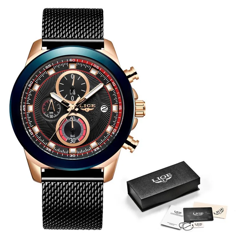 2019 LIGE Mens Watches Top Brand Luxury Military Watch Men Net with Waterproof Clock Quartz Chronograph Relogio Masculino | Наручные часы