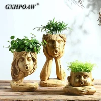 creativity human face dlower pots art sculpture funny faces design vase home decoration potted plants garden crafts ornaments