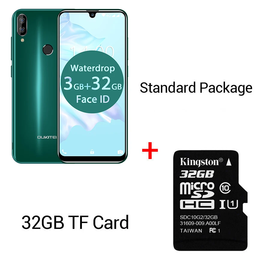 Green N 32GB Card OUKITEL C16 Pro 5,71 ''Android 9,0 19:9 MT6761P 3 ГБ 32 ГБ смартфон отпечаток пальца Лицо ID капля экран 5 В/1A 4G мобильный телефон - Цвет: Green N 32GB Card