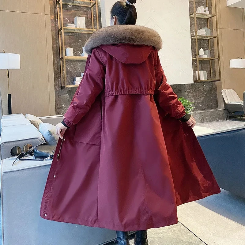 Fur Coat Women's 2021 Winter New Hooded Mid-Long Over-The-Knee Mink Otter Rabbit Fur Liner Detachable Imitation Fur Jacket Femal