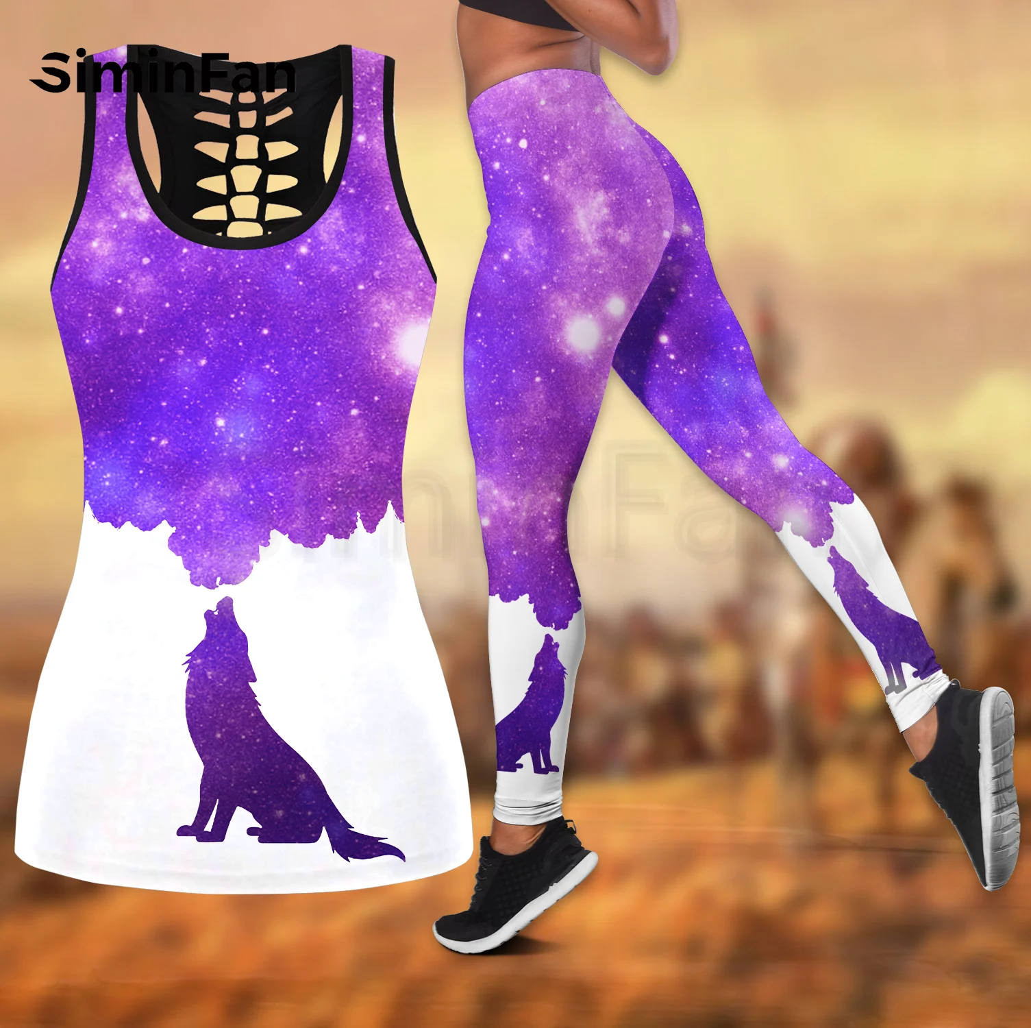 

Galaxy Wolf Lion Eagle Combo Outfit Two Piece Yoga Sets Women 3D Printed Hollow Out Tank Top Leggings Summer Vest Casual Pant 02