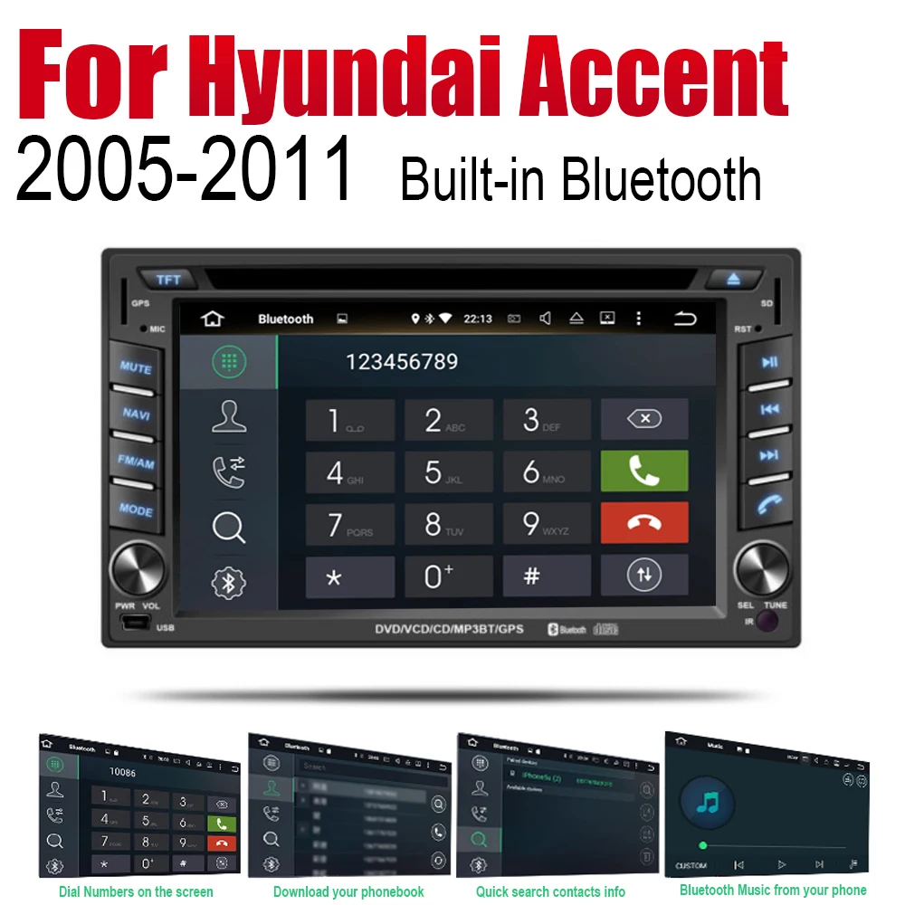 Автомагнитола 2 Din на Android для Hyundai Accent 2005 2006 2007 2008 2009 2010 2011 мультимедийный плеер с GPS