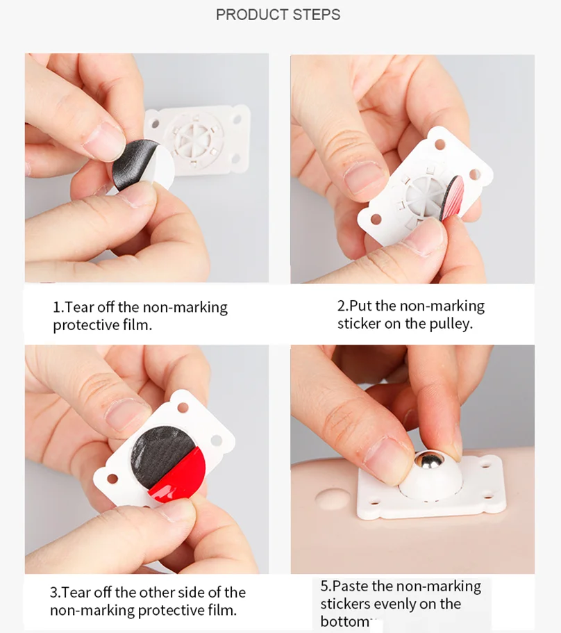 

4pcs Storage Box Roller Sticky Pulleys 304 Stainless steel Mini Swivel Wheels 360 Rotation Self Adhesive Caster Wheels Tools