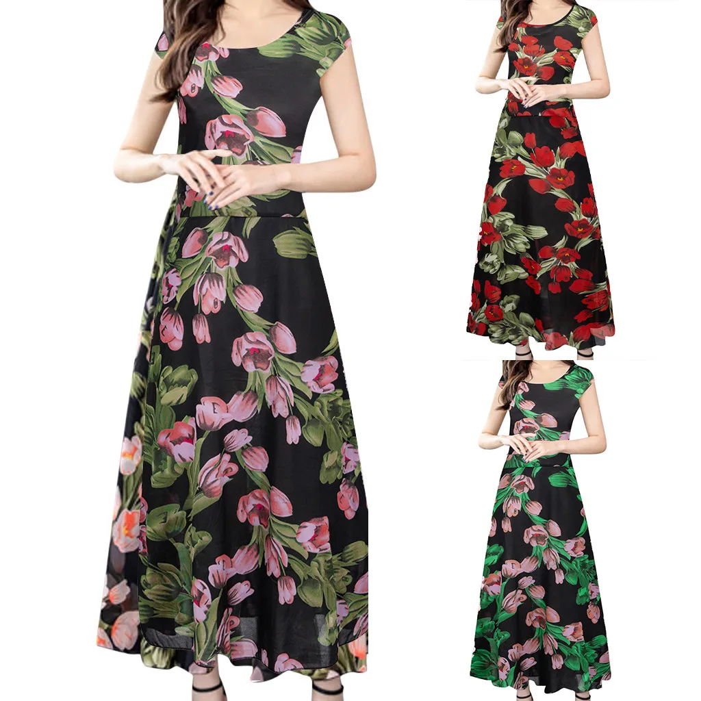 Женское длинное платье макси с цветочным принтом вечерние платья больших