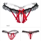 Сексуальное женское белье и тонкими переплетенными кружевами стринги и верхняя одежда в стиле Лолита Для женщин трусы на резинке бант повязка прозрачный красный трусы с низкой талией LTY3