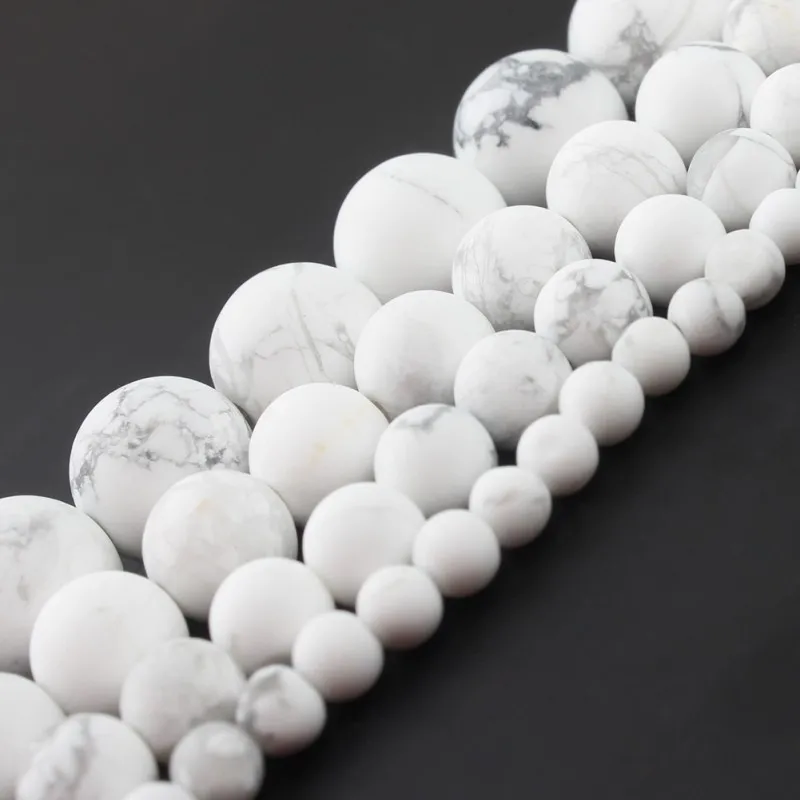 Круглые бусины из матового натурального белого камня Howlite россыпью для