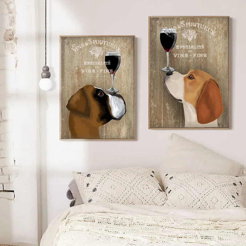 

Drop Shipping Wine Cute Dog Wall Drawing Canvas Printings Diy Oil Painting Posters for Kids Bedroom Home Decoration Pictures